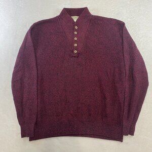 Vintage LL Bean Sweater Men's XL Fisherman 5 Button Henley Hethered Red Knit USA